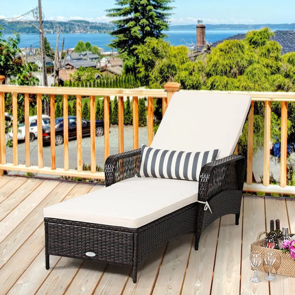 PE Rattan Chaise Lounge Chair Arm Chair Recliner Adjustable with Pillow - Off White - Outdoor Chaise Lounges