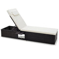 PE Rattan Chaise Lounge with Adjustable Backrest and Foldable Side Table Outdoor-White - White - Outdoor Chaise Lounges