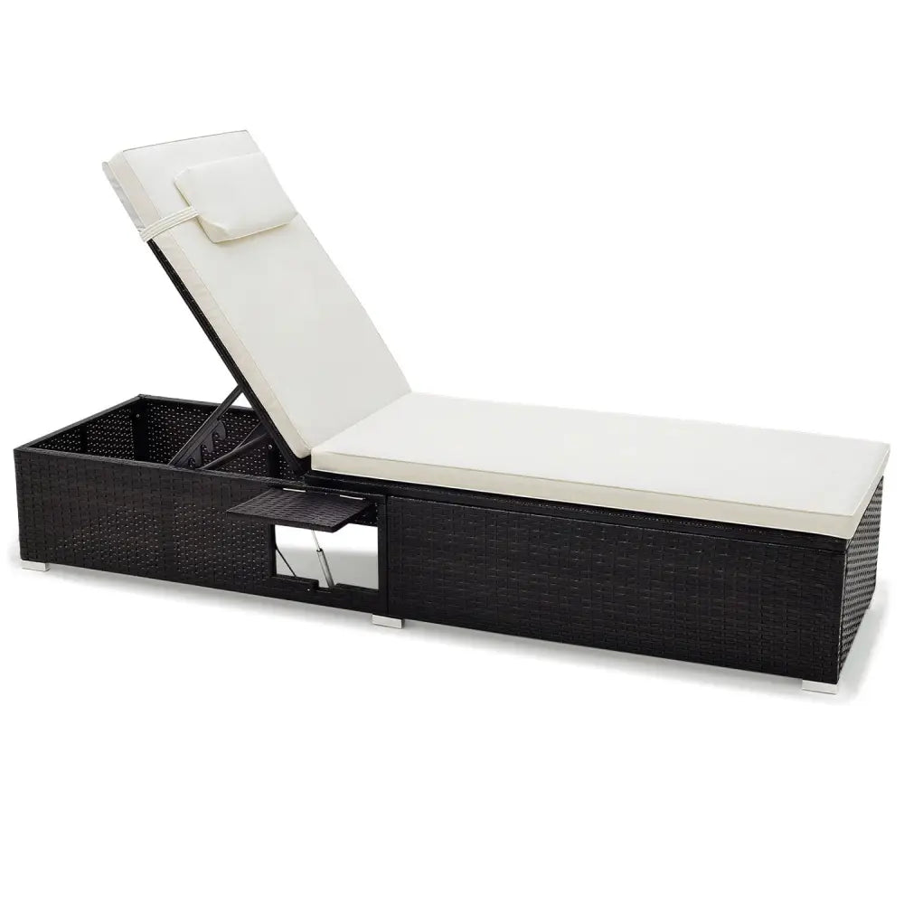 PE Rattan Chaise Lounge with Adjustable Backrest and Foldable Side Table Outdoor-White - White - Outdoor Chaise Lounges