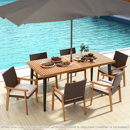 PE Rattan Outdoor Patio Dining Chair Set of 2 with Removable Cushion and Acacia Wood Armrests-White - White - Patio