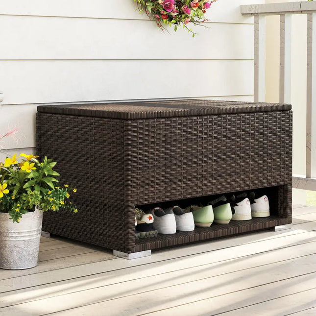 PE Rattan Storage Bin with Waterproof Liner for Patio Cushions - Brown - Sheds & Outdoor Storage