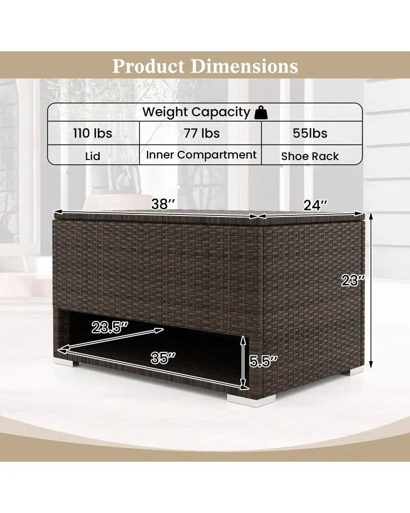 PE Rattan Storage Bin with Waterproof Liner for Patio Cushions - Brown - Sheds & Outdoor Storage