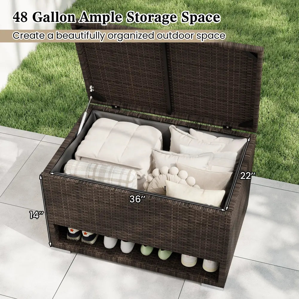 PE Rattan Storage Bin with Waterproof Liner for Patio Cushions - Brown - Sheds & Outdoor Storage