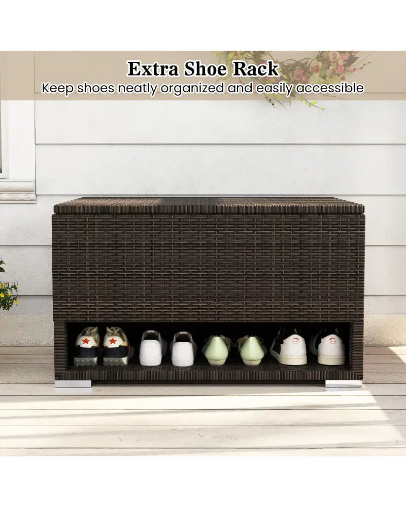 PE Rattan Storage Bin with Waterproof Liner for Patio Cushions - Brown - Sheds & Outdoor Storage