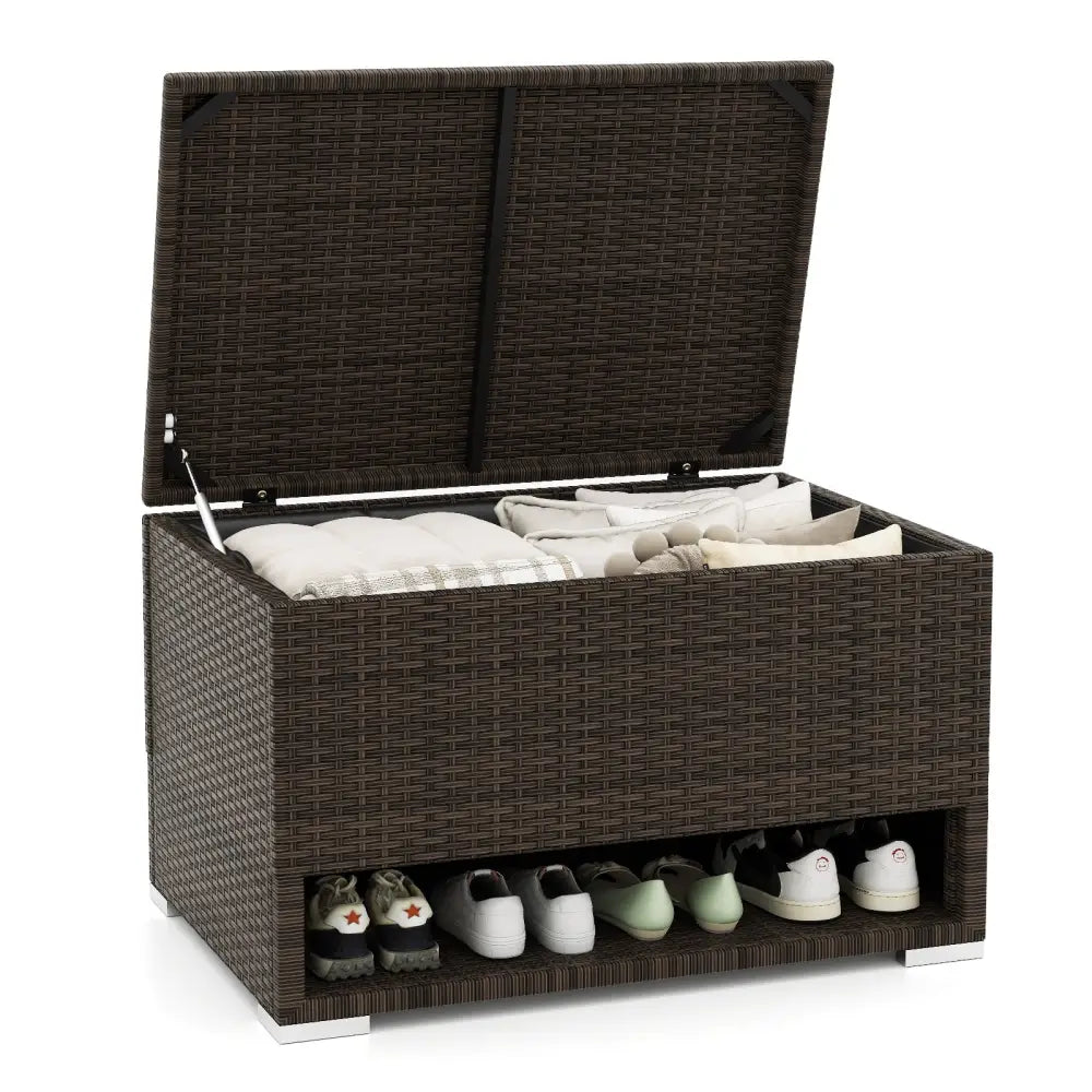 PE Rattan Storage Bin with Waterproof Liner for Patio Cushions - Brown - Sheds & Outdoor Storage