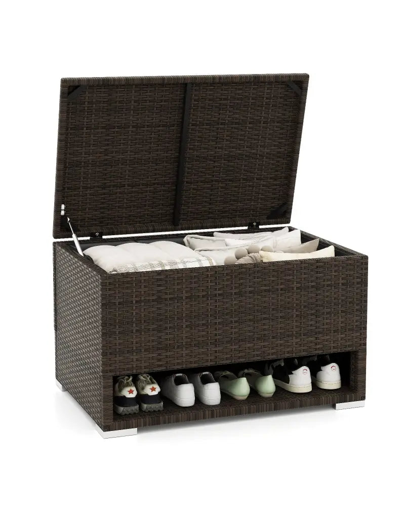 PE Rattan Storage Bin with Waterproof Liner for Patio Cushions - Brown - Sheds & Outdoor Storage