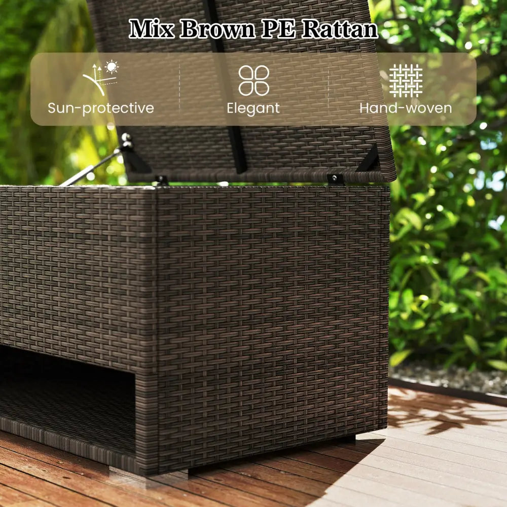 PE Rattan Storage Bin with Waterproof Liner for Patio Cushions - Brown - Sheds & Outdoor Storage
