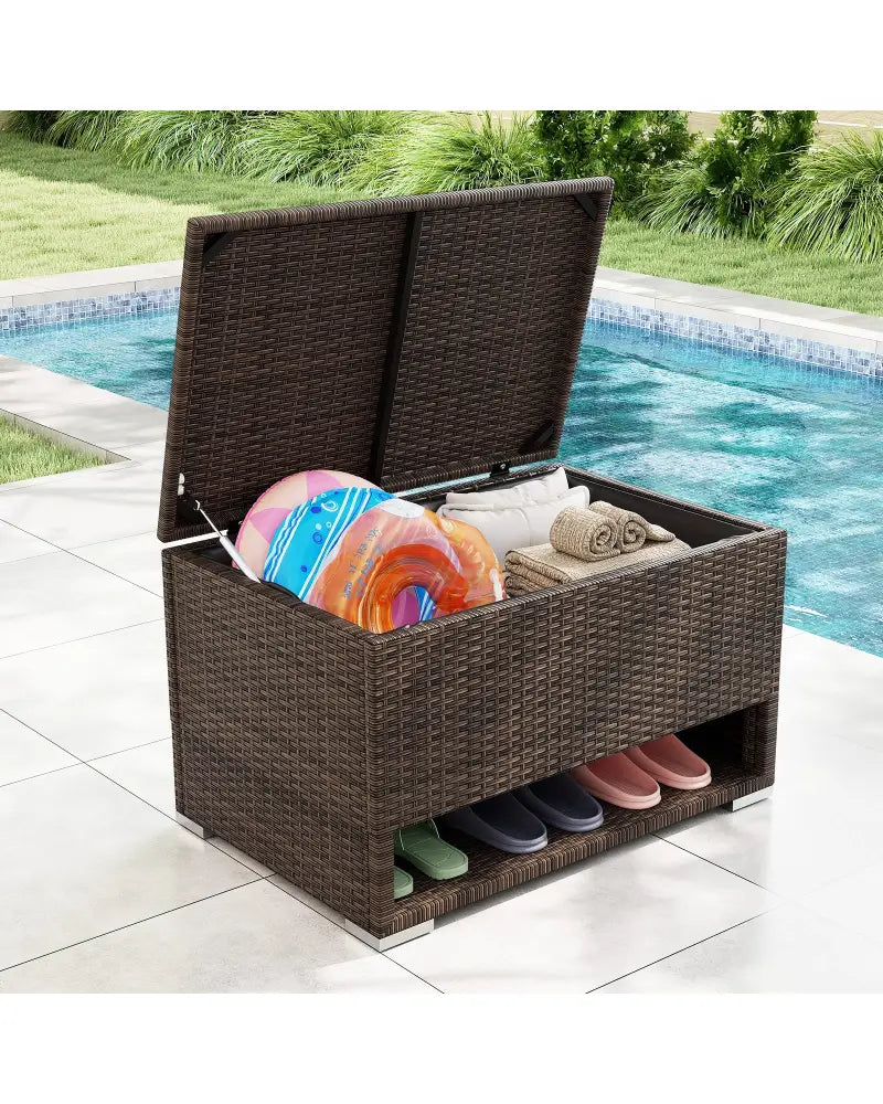 PE Rattan Storage Bin with Waterproof Liner for Patio Cushions - Brown - Sheds & Outdoor Storage