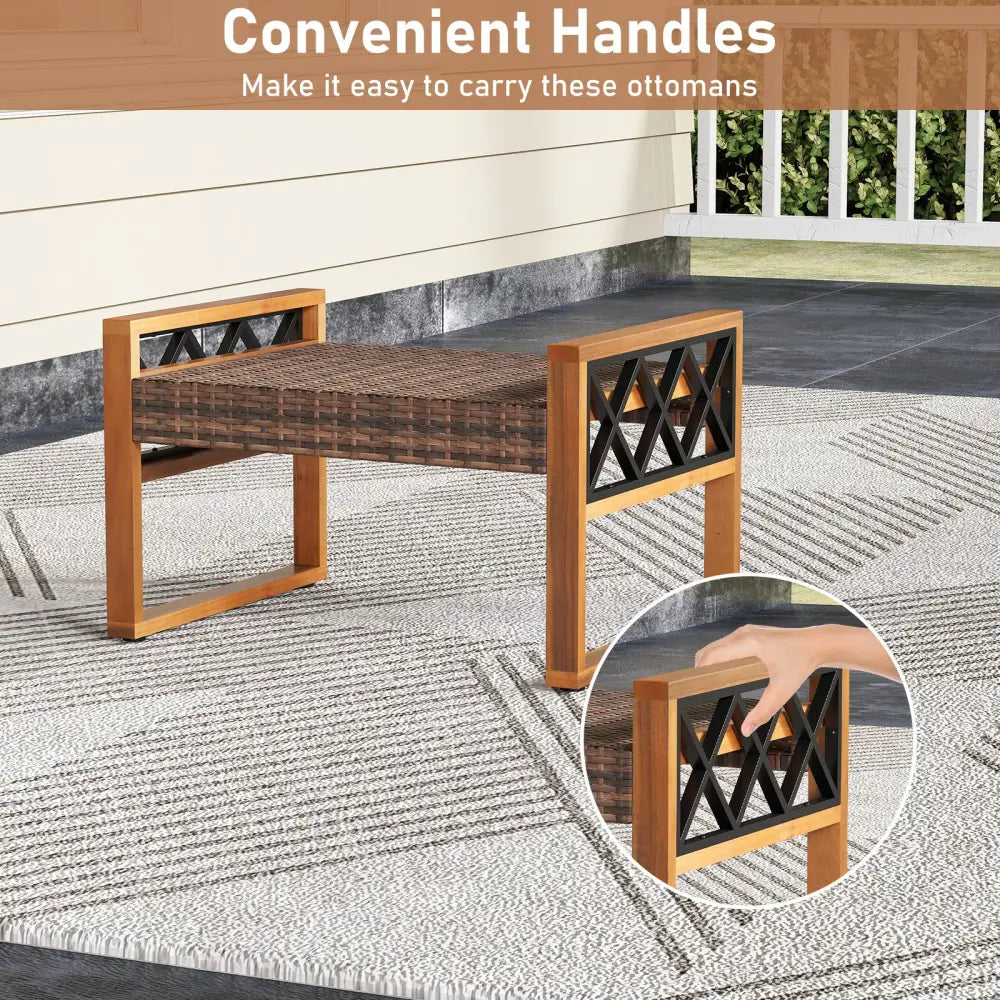 PE Rattan Wicker Ottomans Set of 2 with Removable Cushions-Beige - Beige - Outdoor Seating & Patio Chairs