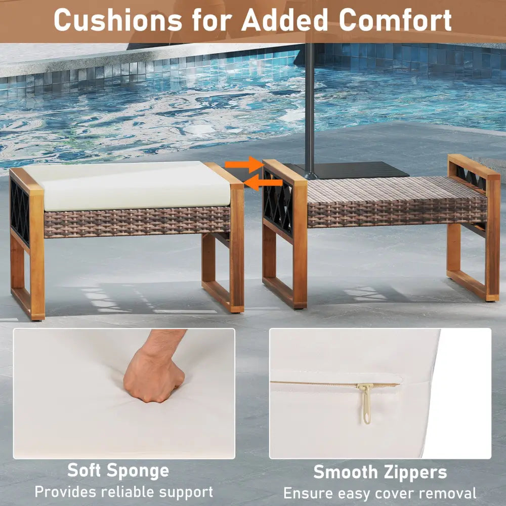 PE Rattan Wicker Ottomans Set of 2 with Removable Cushions-Beige - Beige - Outdoor Seating & Patio Chairs