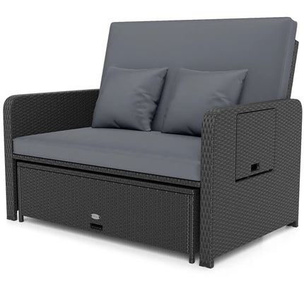 PE Wicker Outdoor Daybed with 4-Level Adjustable Backrest and Storage Ottoman-Gray - Gray - Outdoor Sectionals