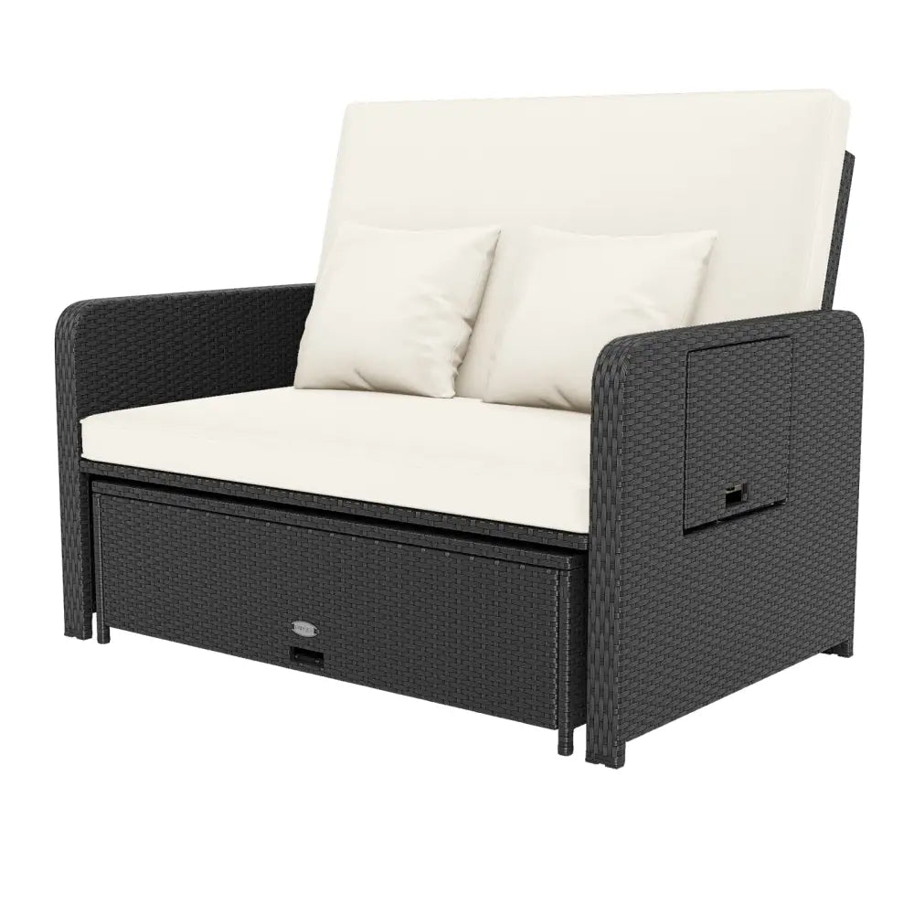 PE Wicker Outdoor Daybed with 4-Level Adjustable Backrest and Storage Ottoman-White - White - Outdoor Sectionals