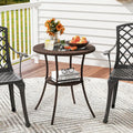 PE Wicker Patio Bistro Table Round with Tempered Glass Top and Shelf - Brown - Patio Dining Tables