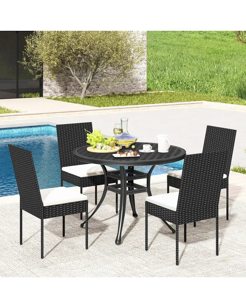 PE Wicker Patio Chairs Set of 2/4 with Cushions for Porch Deck Garden and Backyard-4 Pieces - Patio Bar Furniture