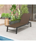PE Wicker Patio Chaise Lounge Chair with Wheels for Poolside Backyard and Deck - Brown - Outdoor Chaise Lounges