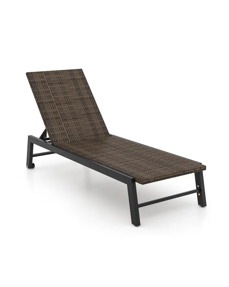PE Wicker Patio Chaise Lounge Chair with Wheels for Poolside Backyard and Deck - Brown - Outdoor Chaise Lounges