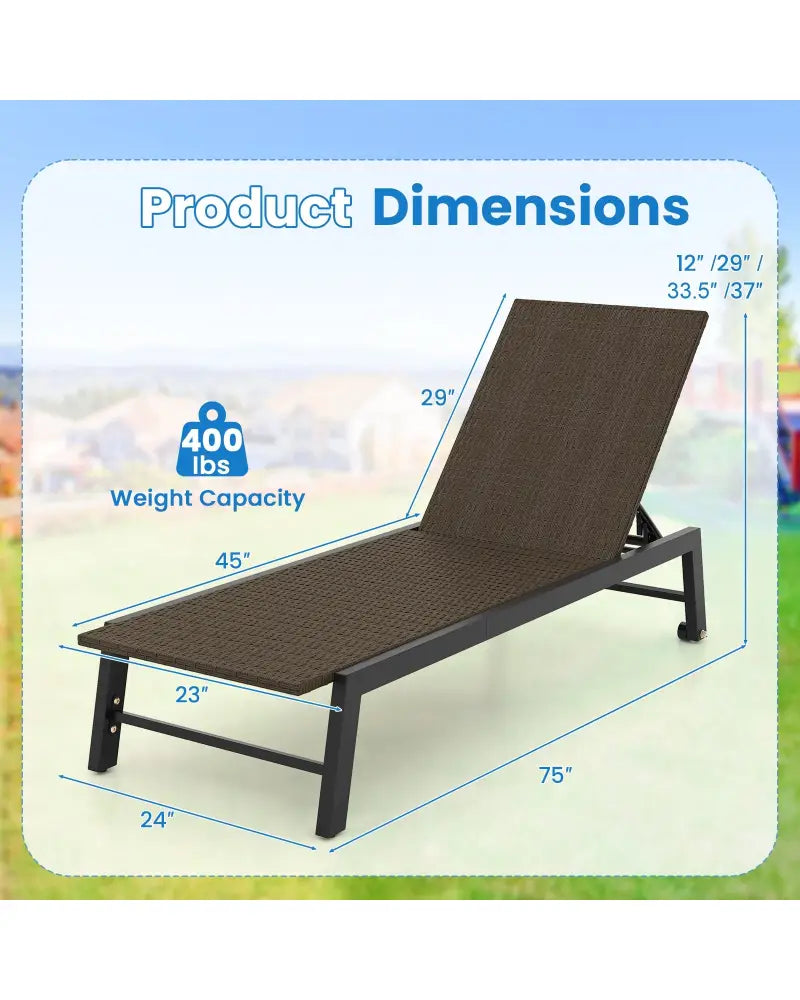 PE Wicker Patio Chaise Lounge Chair with Wheels for Poolside Backyard and Deck - Brown - Outdoor Chaise Lounges