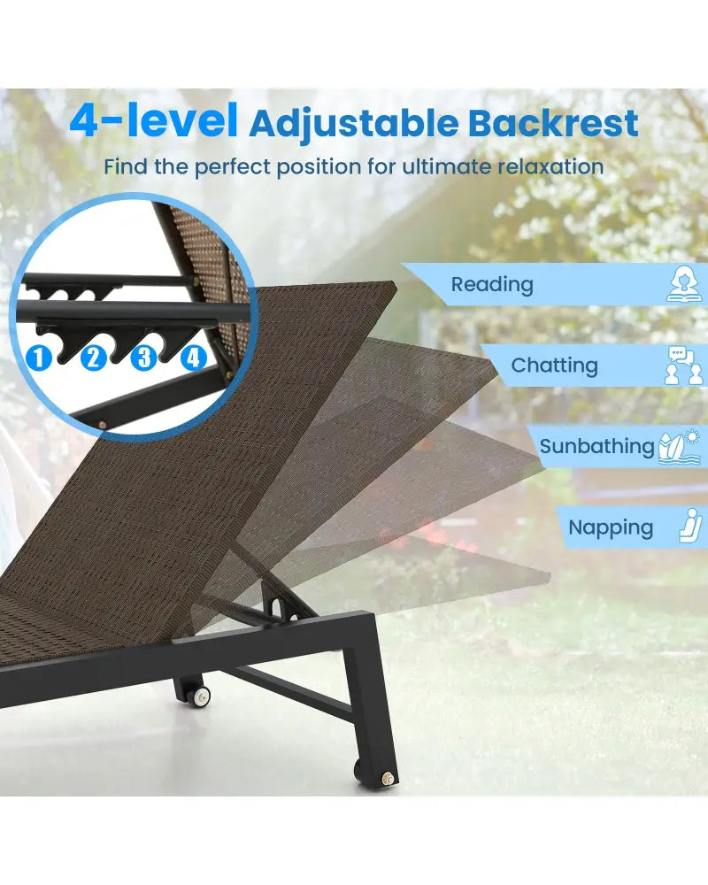 PE Wicker Patio Chaise Lounge Chair with Wheels for Poolside Backyard and Deck - Brown - Outdoor Chaise Lounges