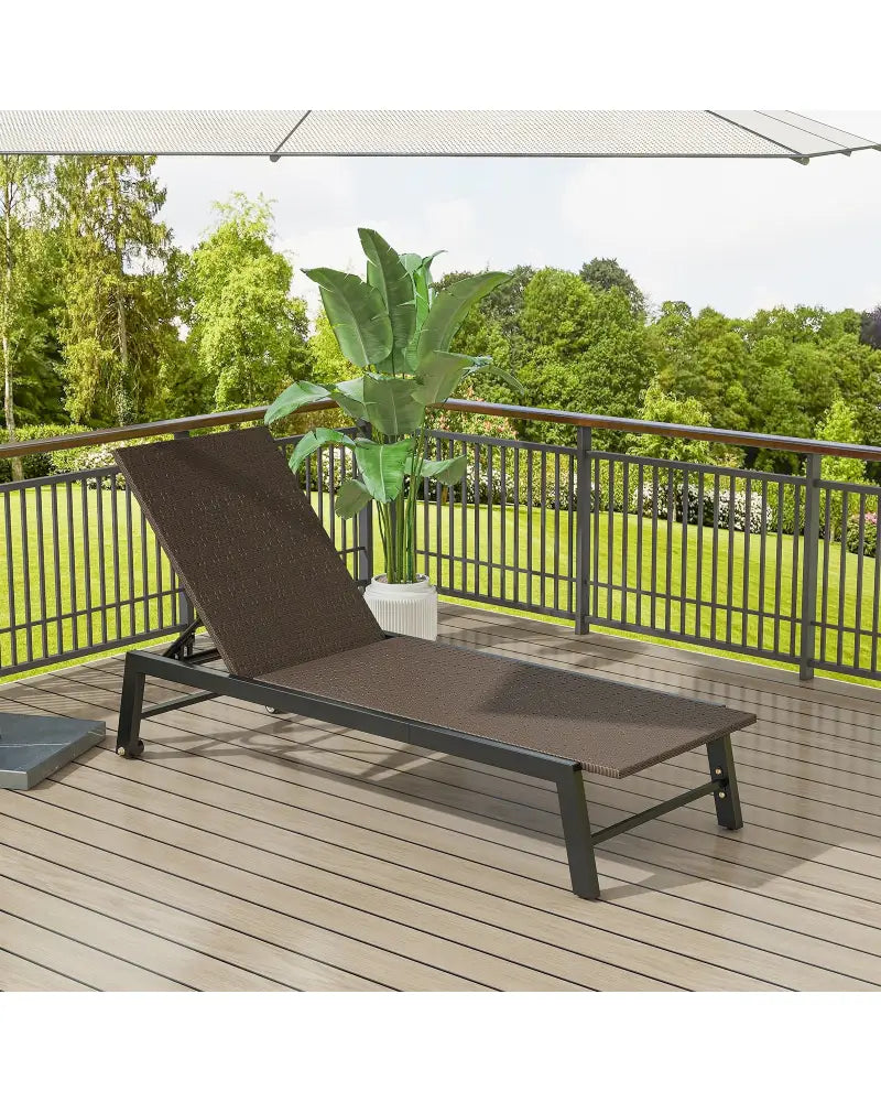PE Wicker Patio Chaise Lounge Chair with Wheels for Poolside Backyard and Deck - Brown - Outdoor Chaise Lounges