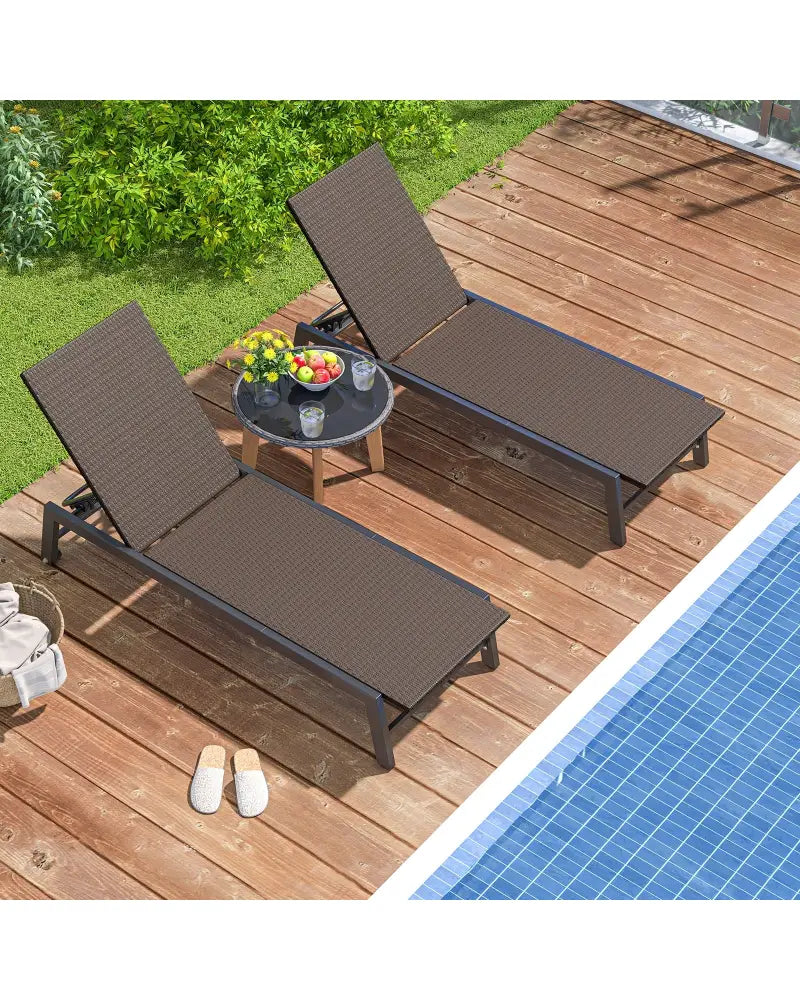 PE Wicker Patio Chaise Lounge Chair with Wheels for Poolside Backyard and Deck - Brown - Outdoor Chaise Lounges