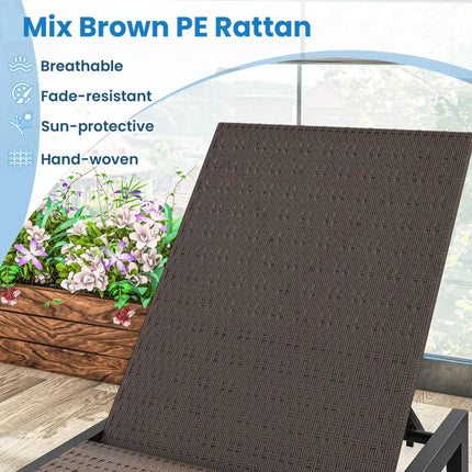 PE Wicker Patio Chaise Lounge Chair with Wheels for Poolside Backyard and Deck - Brown - Outdoor Chaise Lounges