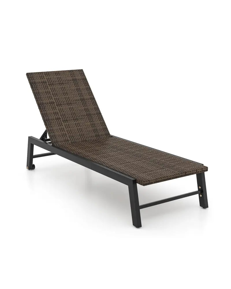 PE Wicker Patio Chaise Lounge Chair with Wheels for Poolside Backyard and Deck - Brown - Outdoor Chaise Lounges