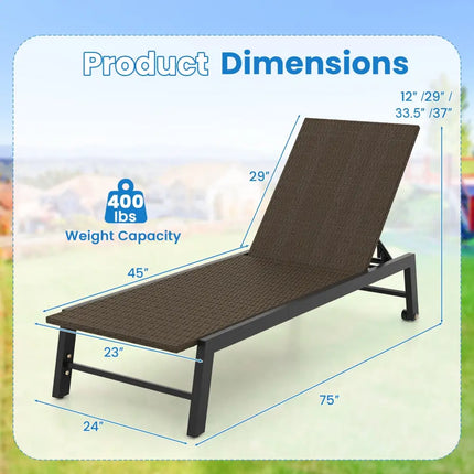 PE Wicker Patio Chaise Lounge Chair with Wheels for Poolside Backyard and Deck - Brown - Outdoor Chaise Lounges