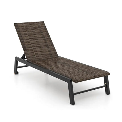 PE Wicker Patio Chaise Lounge Chair with Wheels for Poolside Backyard and Deck - Brown - Outdoor Chaise Lounges