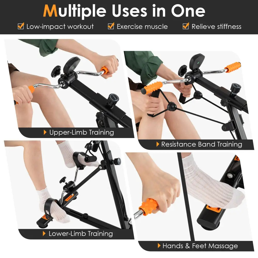 Pedal Exerciser with Adjustable Resistance for Arm and Leg Workout-Orange - Orange - Exercise Bikes