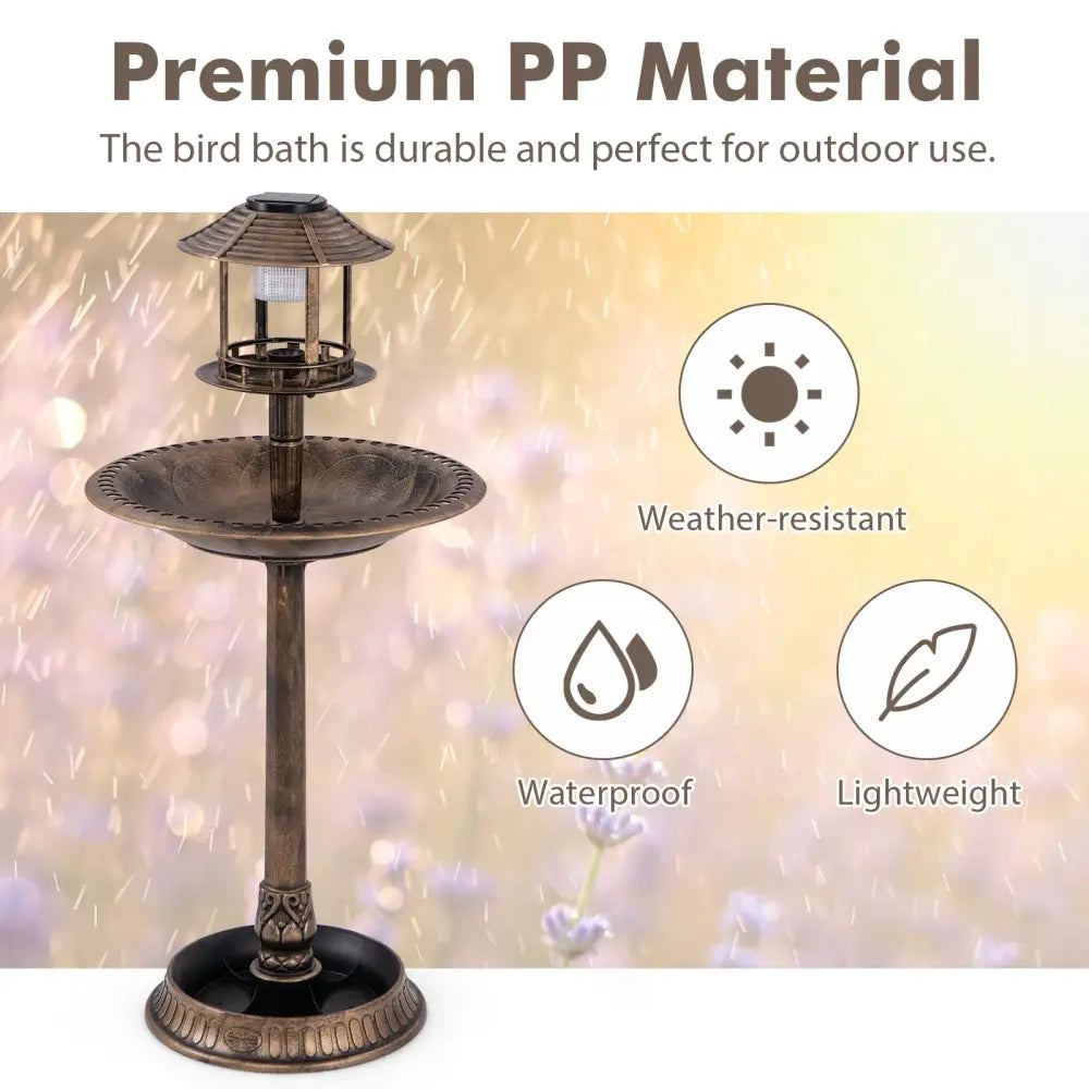 Pedestal Bird Bath with Solar Light with Bird Feeder and Flower Planter-Bronze - Bronze - Bird Supplies