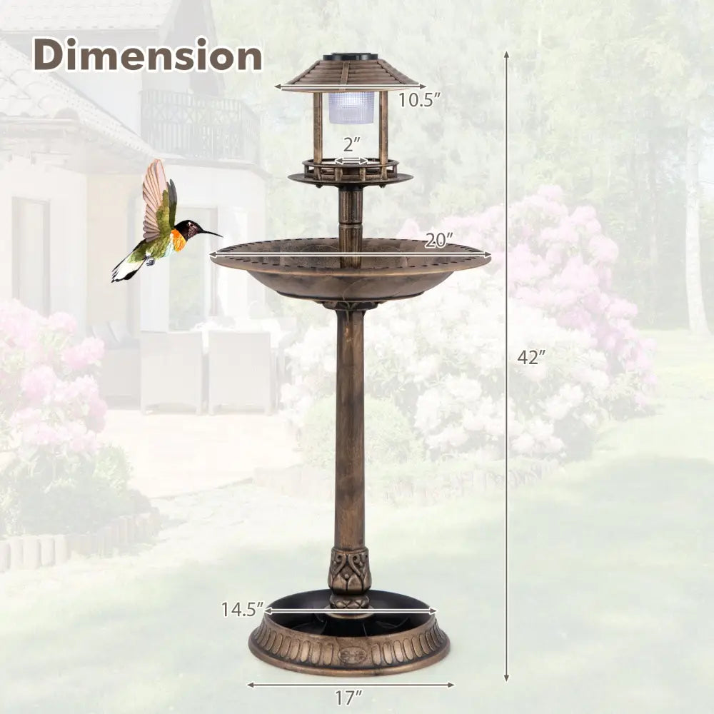 Pedestal Bird Bath with Solar Light with Bird Feeder and Flower Planter-Bronze - Bronze - Bird Supplies