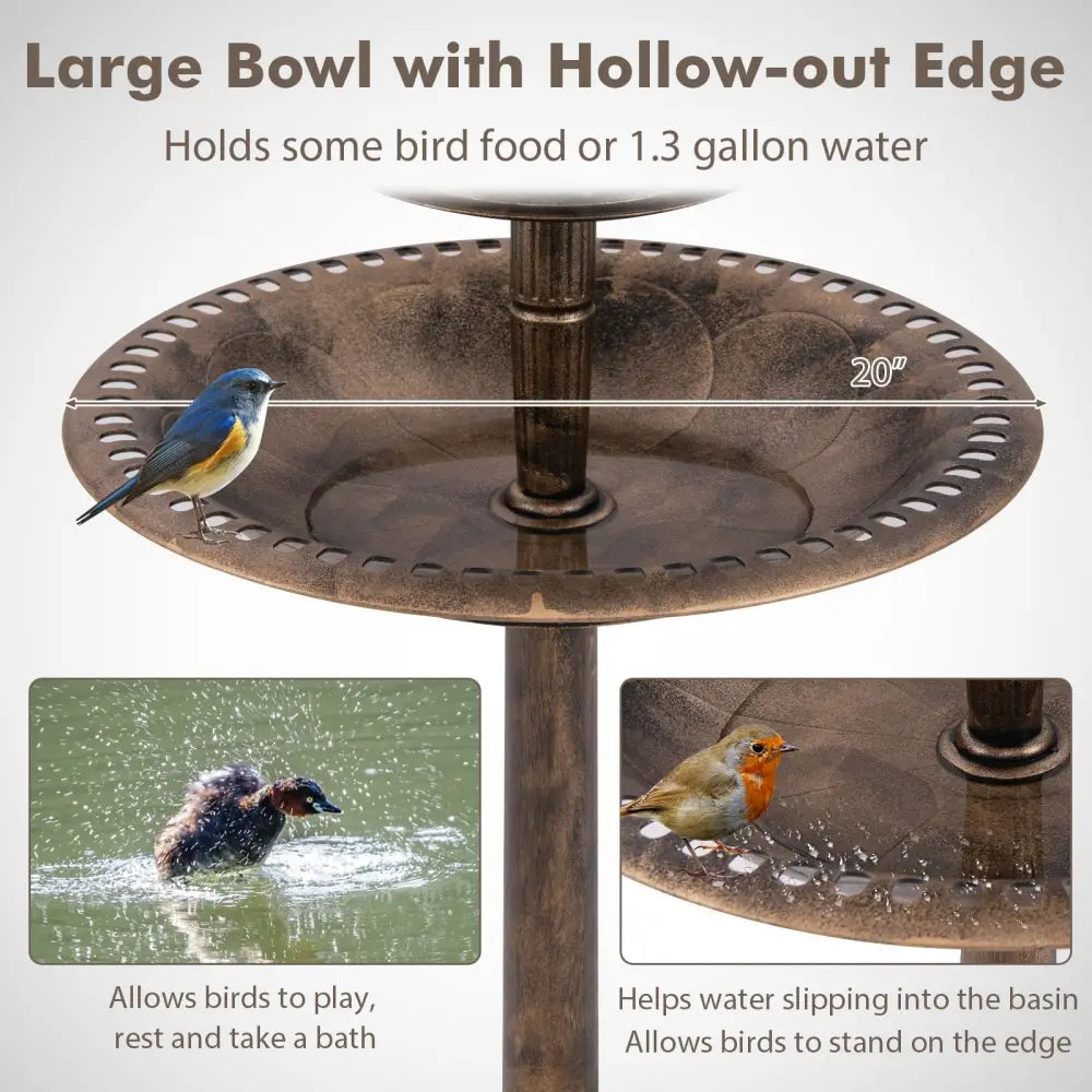 Pedestal Bird Bath with Solar Light with Bird Feeder and Flower Planter-Bronze - Bronze - Bird Supplies