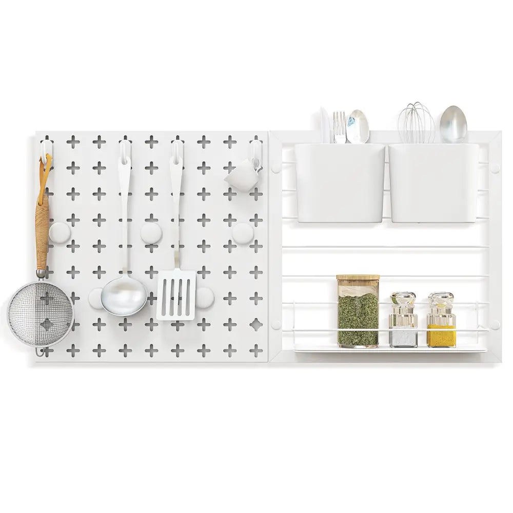 Pegboard Combination Kit Combination Wall Organizer with Magnets and Hooks - White - Dish Racks