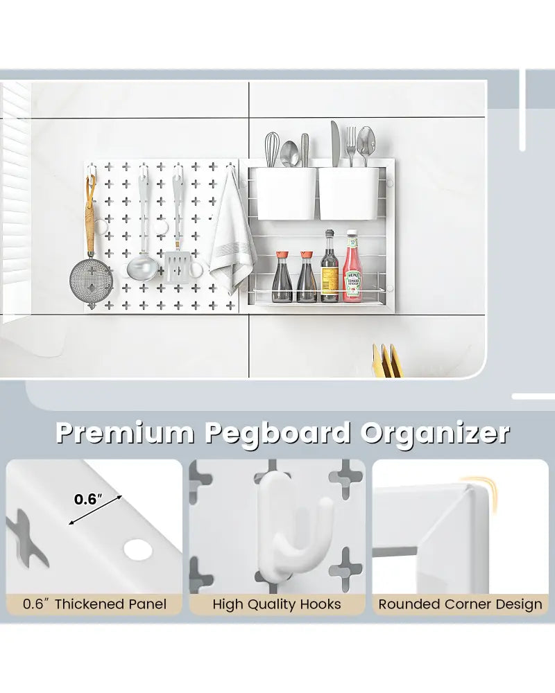 Pegboard Combination Kit Combination Wall Organizer with Magnets and Hooks - White - Dish Racks