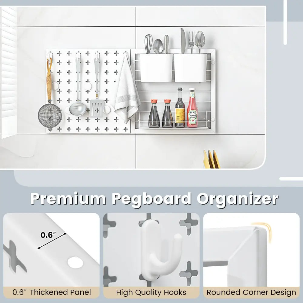 Pegboard Combination Kit Combination Wall Organizer with Magnets and Hooks - White - Dish Racks