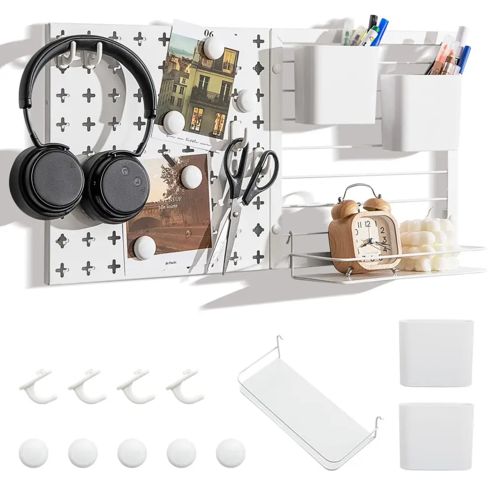 Pegboard Combination Kit Combination Wall Organizer with Magnets and Hooks - White - Dish Racks
