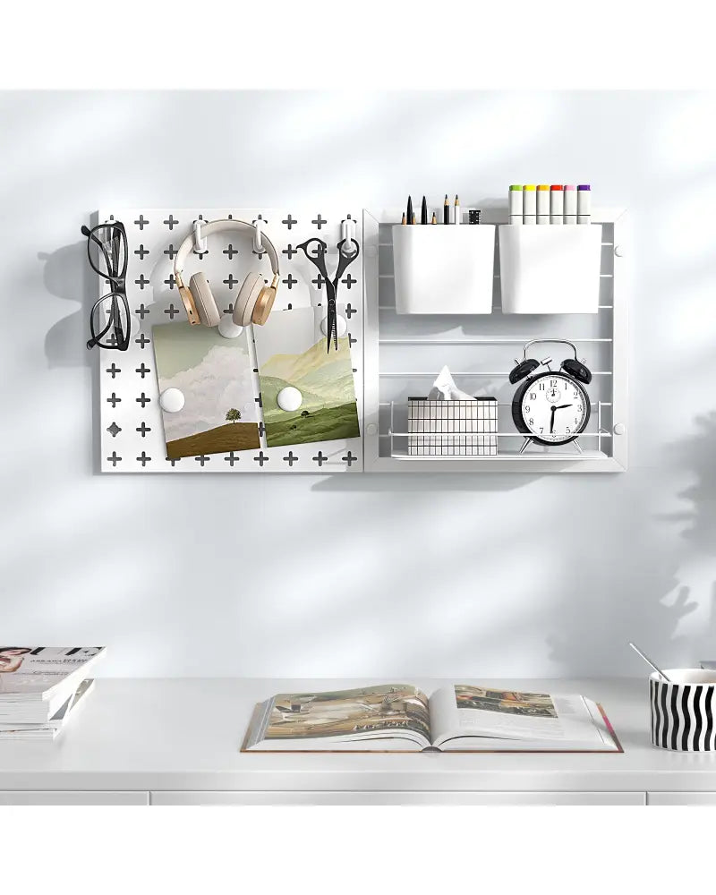 Pegboard Combination Kit Combination Wall Organizer with Magnets and Hooks - White - Dish Racks