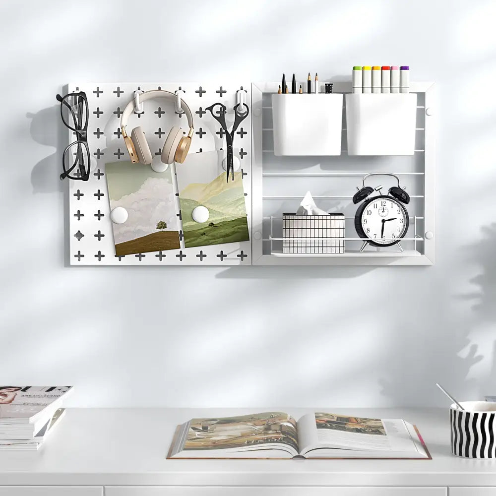 Pegboard Combination Kit Combination Wall Organizer with Magnets and Hooks - White - Dish Racks