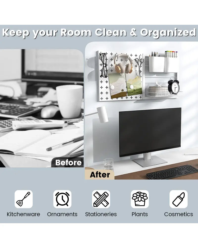 Pegboard Combination Kit Combination Wall Organizer with Magnets and Hooks - White - Dish Racks