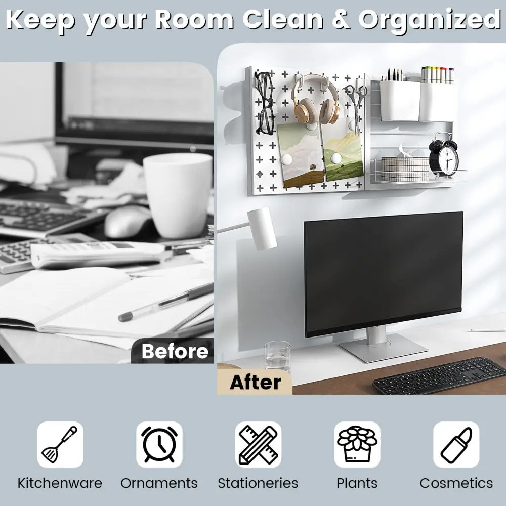 Pegboard Combination Kit Combination Wall Organizer with Magnets and Hooks - White - Dish Racks