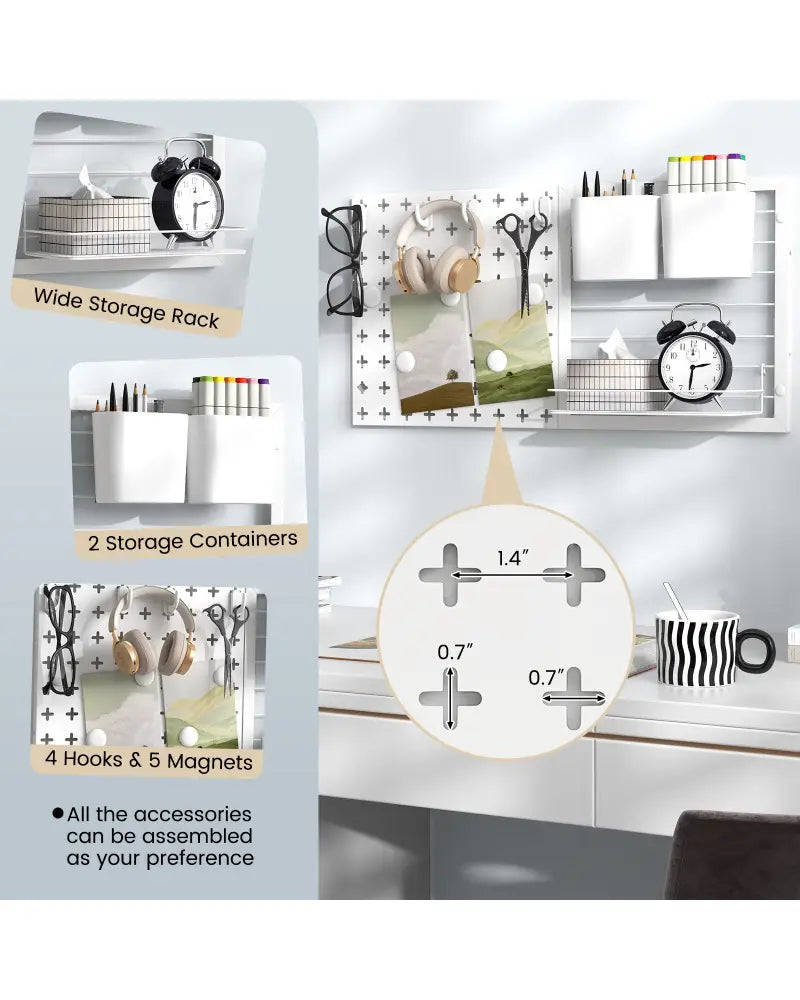 Pegboard Combination Kit Combination Wall Organizer with Magnets and Hooks - White - Dish Racks