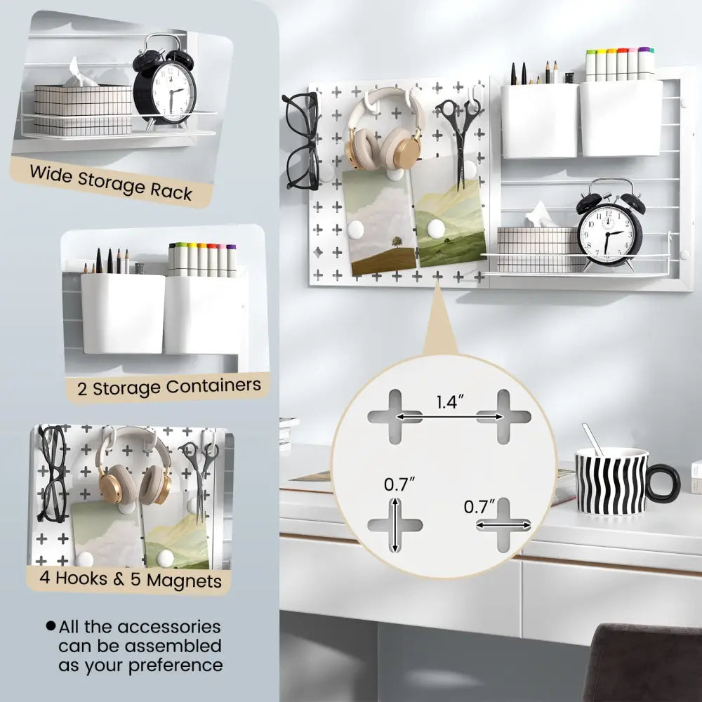Pegboard Combination Kit Combination Wall Organizer with Magnets and Hooks - White - Dish Racks