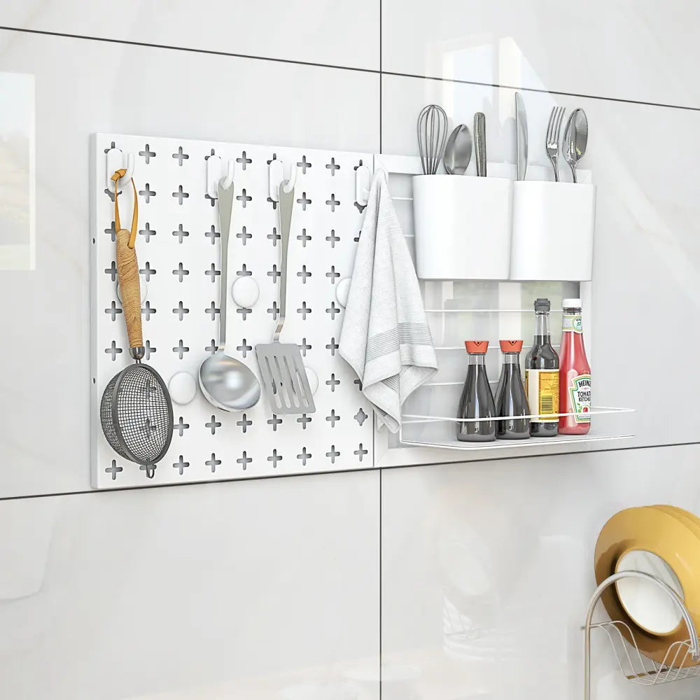 Pegboard Combination Kit Combination Wall Organizer with Magnets and Hooks - White - Dish Racks