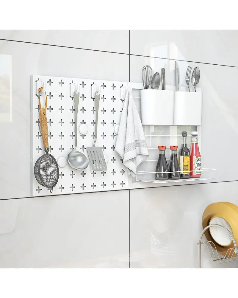 Pegboard Combination Kit Combination Wall Organizer with Magnets and Hooks - White - Dish Racks