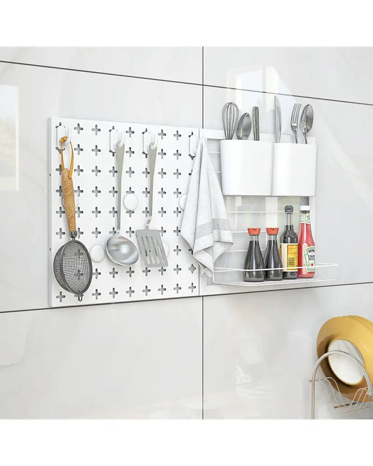 Pegboard Combination Kit Combination Wall Organizer with Magnets and Hooks - White - Dish Racks