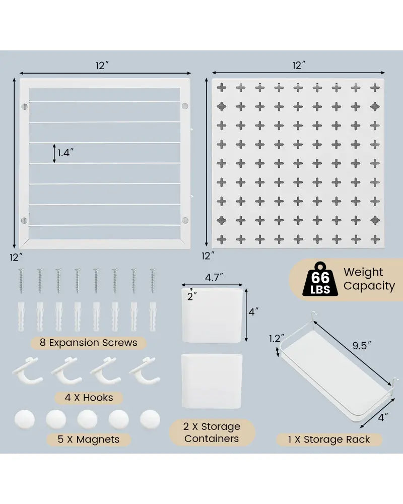 Pegboard Combination Kit Combination Wall Organizer with Magnets and Hooks - White - Dish Racks