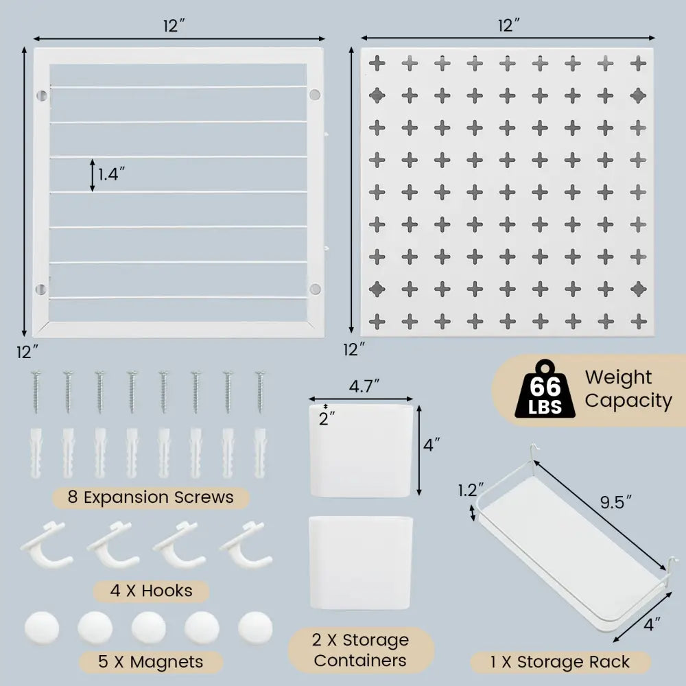 Pegboard Combination Kit Combination Wall Organizer with Magnets and Hooks - White - Dish Racks