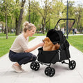 Pet Stroller for Small Medium Dogs Foldable with One-Step Rear Brake and Canopy-Black - Black - Dog Supplies
