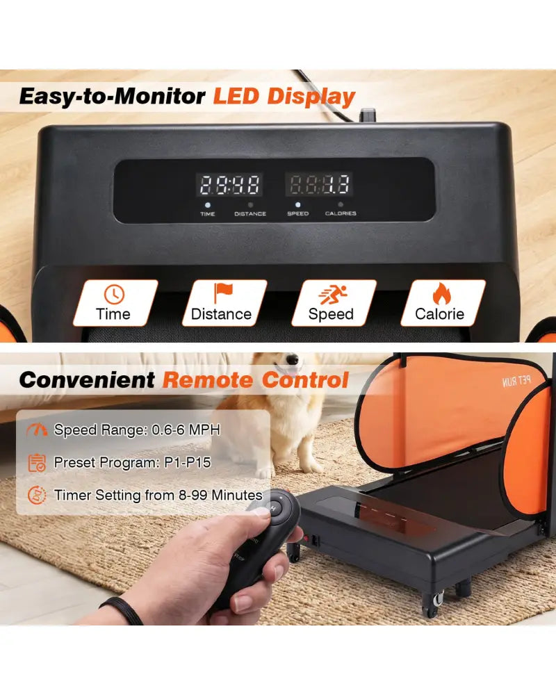 Pet Treadmill for Small & Medium Dogs with LED Display and Adjustable Speed-Black - Black - Dog Supplies