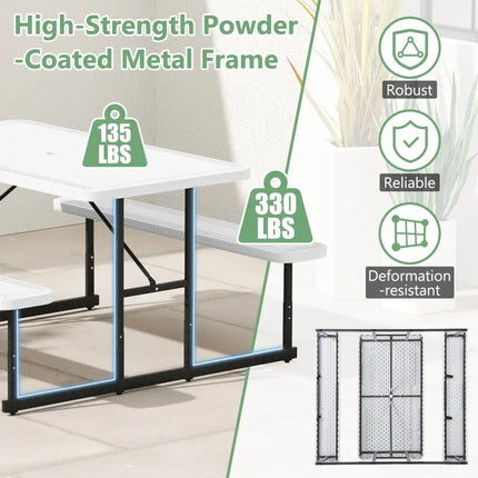 Picnic Table Bench Set for 2-4 People Outdoor Rectangular Camping Dining Table-White - White - Picnic Tables